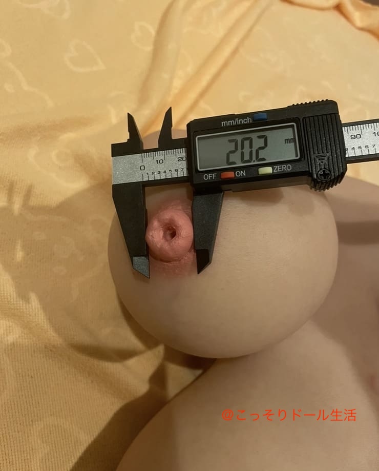 Tsukika（ツキカ）7.5kg半身トルソードール実寸乳首サイズ、大きさ2.02cm